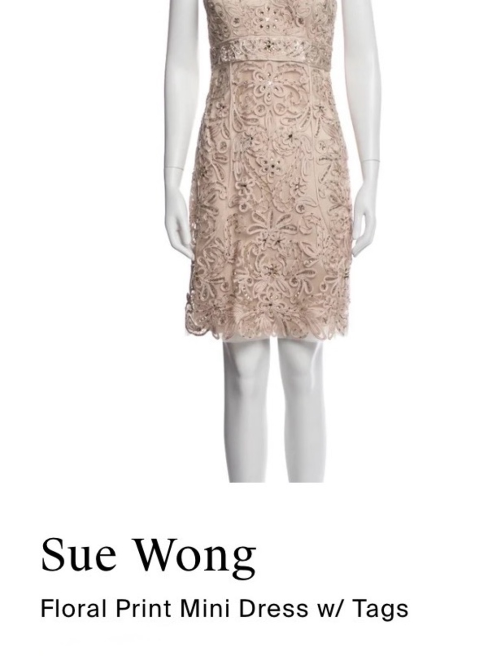 Sue Wong Nude Blush Lace Floral Mini Dress